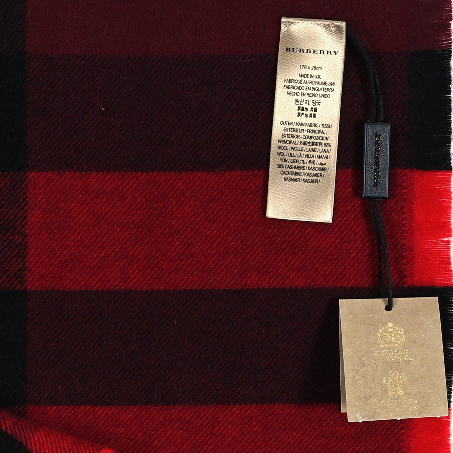 Wool Cashmere Giant Exploded Check Fringe Scarf Claret