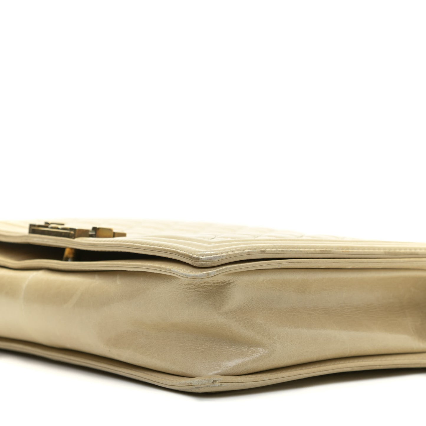 Glazed Calfskin Quilted Large Boy Flap Beige