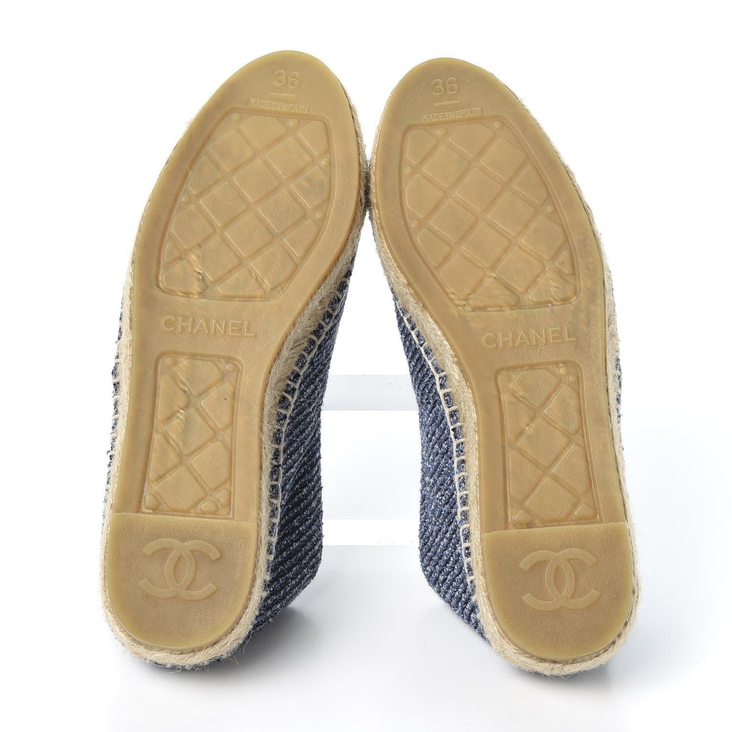 Chanel Cotton Tweed CC Espadrilles 36 Blue Ecru Black 7 of 11