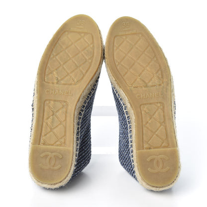 Chanel Cotton Tweed CC Espadrilles 36 Blue Ecru Black 7 of 11