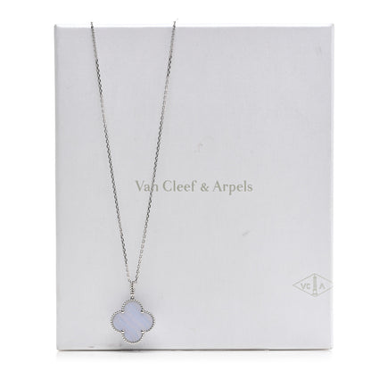 Van Cleef & Arpels 18K White Gold Chalcedony Magic Alhambra Pendant Long Necklace 6 of 6