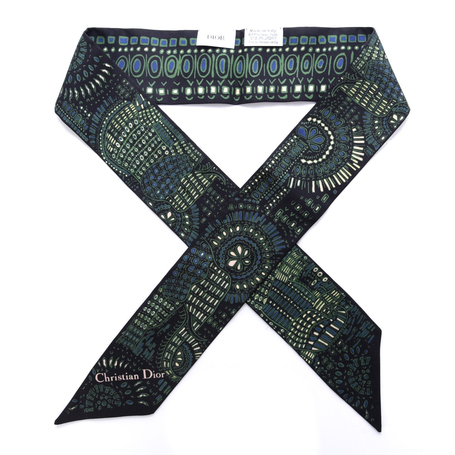 Christian Dior Silk Animals Mitzah Scarf Green 1 of 4
