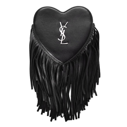 Saint Laurent Calfskin Fringe Small Monogram Love Shoulder Bag Black 1 of 7