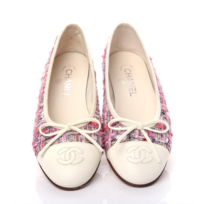 Chanel Tweed Calfskin Cap Toe Ballerina Flats 36.5 Pink 5 of 11