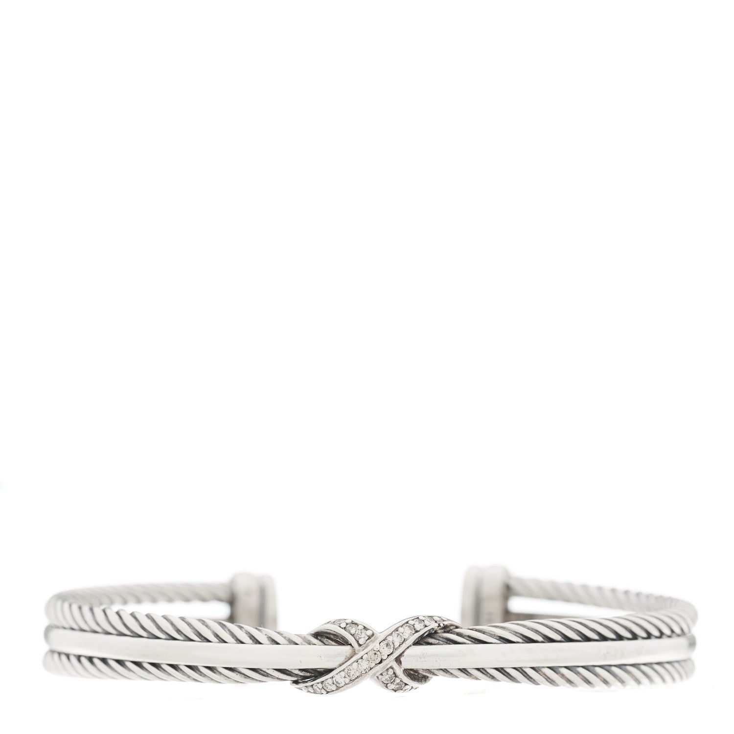 David Yurman Sterling Silver Diamond 7mm Crossover X Bracelet 1 of 3
