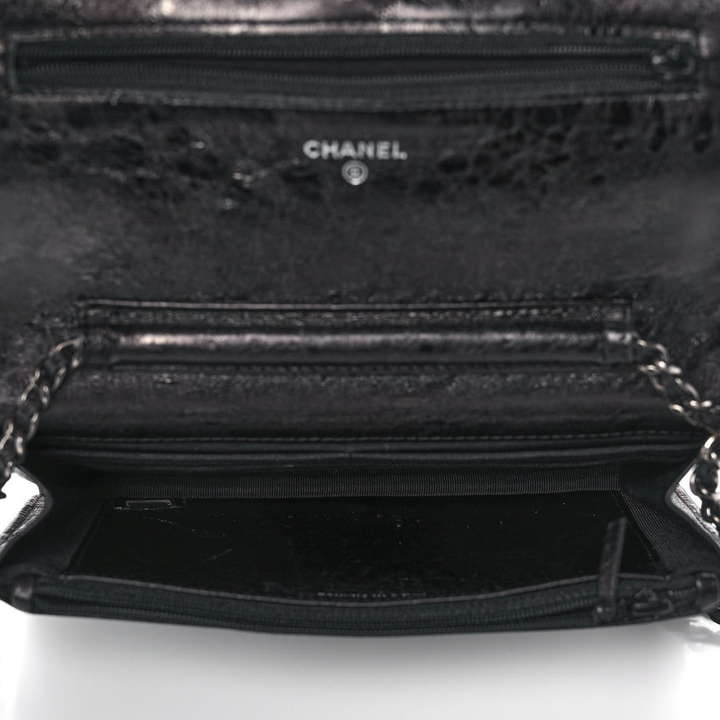 Metallic Aged Calfskin Quilted Reissue Wallet On Chain WOC Black