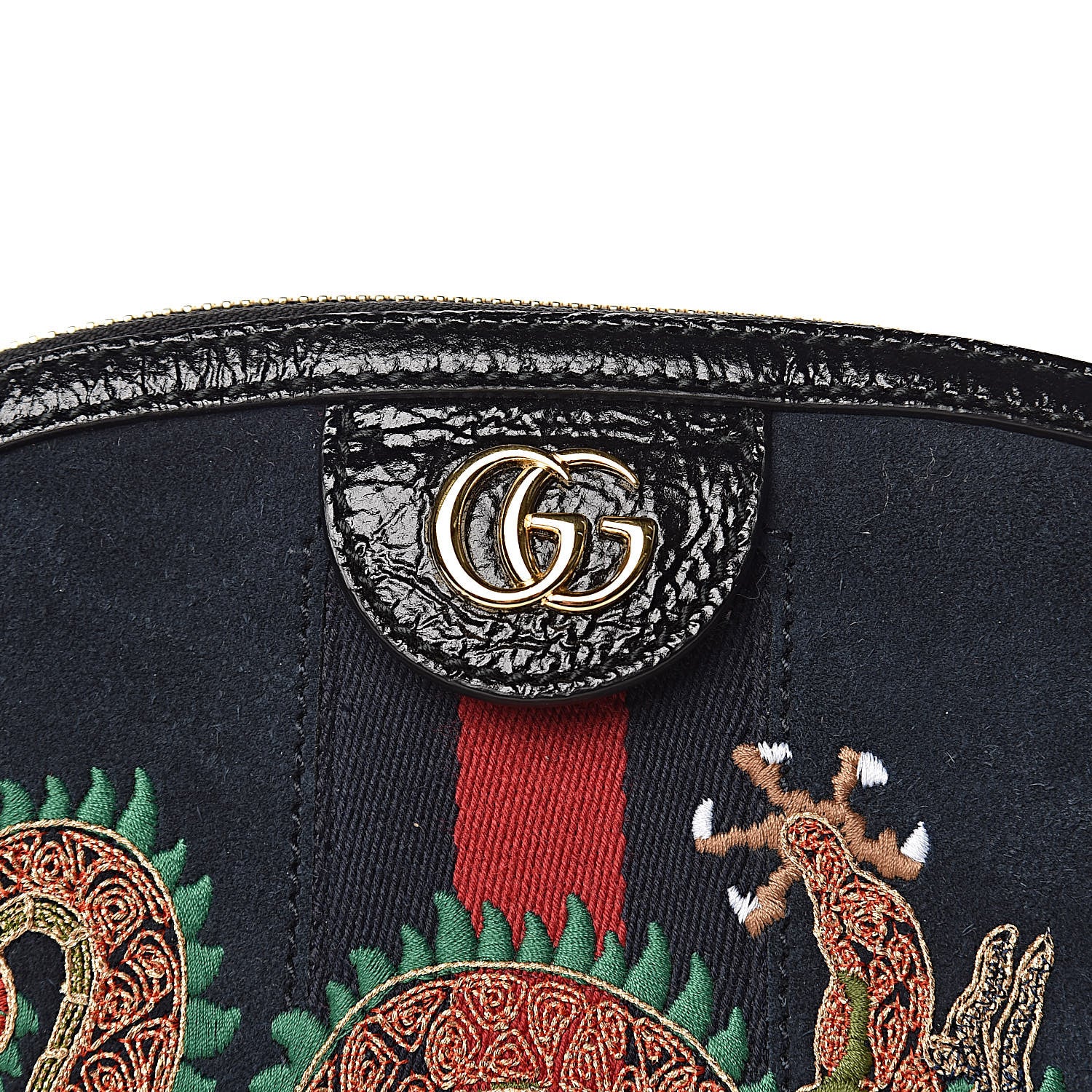 Gucci Suede Patent Dragon Embroidered Small Ophidia Dome Shoulder Bag Blue Multicolor Black 8 of 11