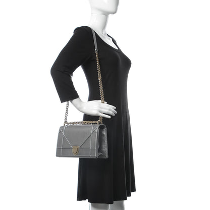 Christian Dior Metallic Grained Calfskin Medium Diorama Flap Bag Silver 2 of 13