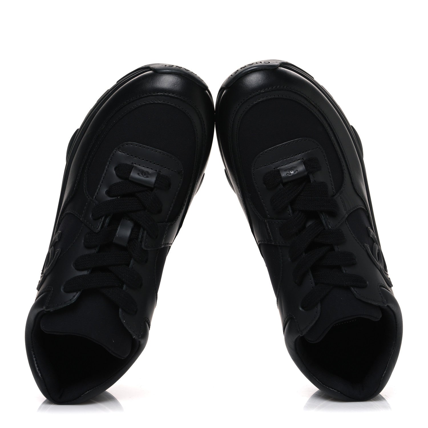 Chanel Lambskin Fabric CC Sneakers 36.5 Black 2 of 10