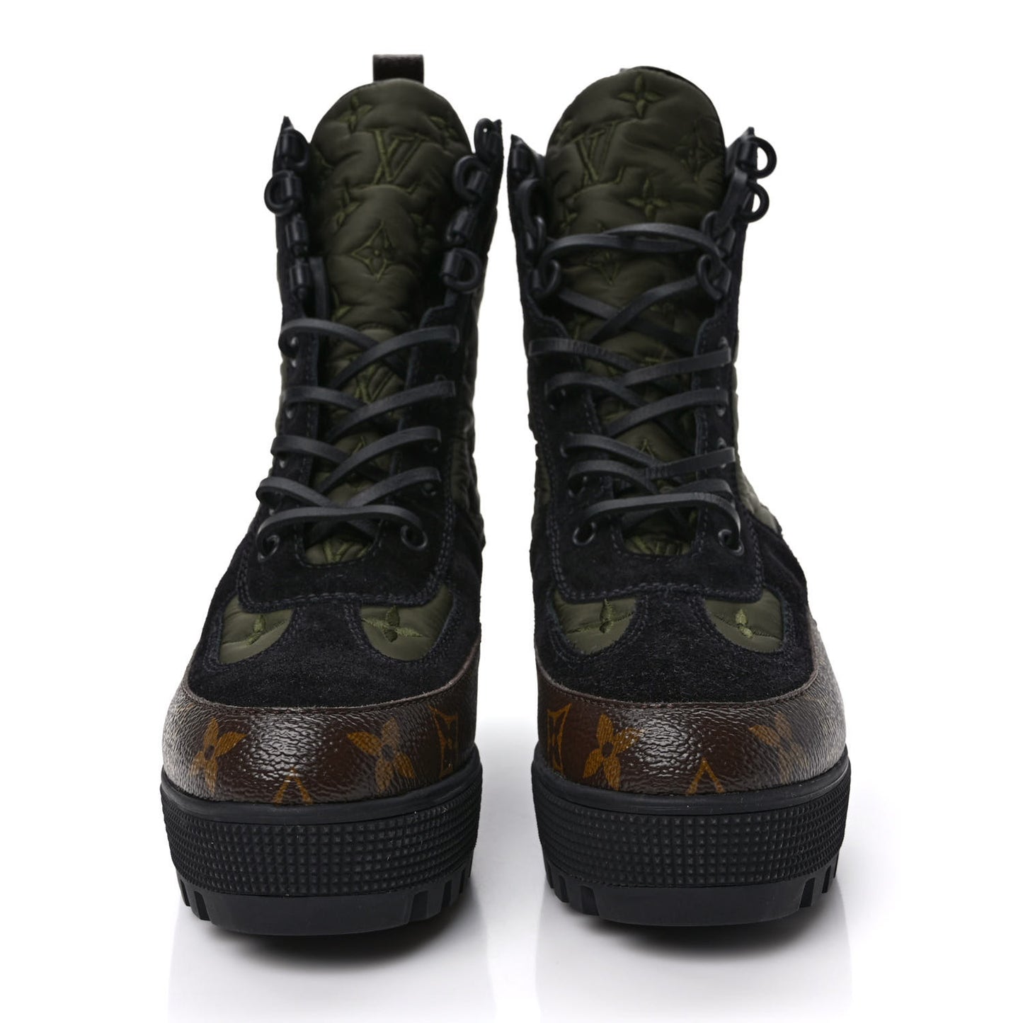 Nylon Embroidered Monogram Suede Laureate Platform Desert Boots 38.5 Kaki