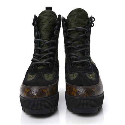 Louis Vuitton Nylon Embroidered Monogram Suede Laureate Platform Desert Boots 38.5 Kaki 2 of 8