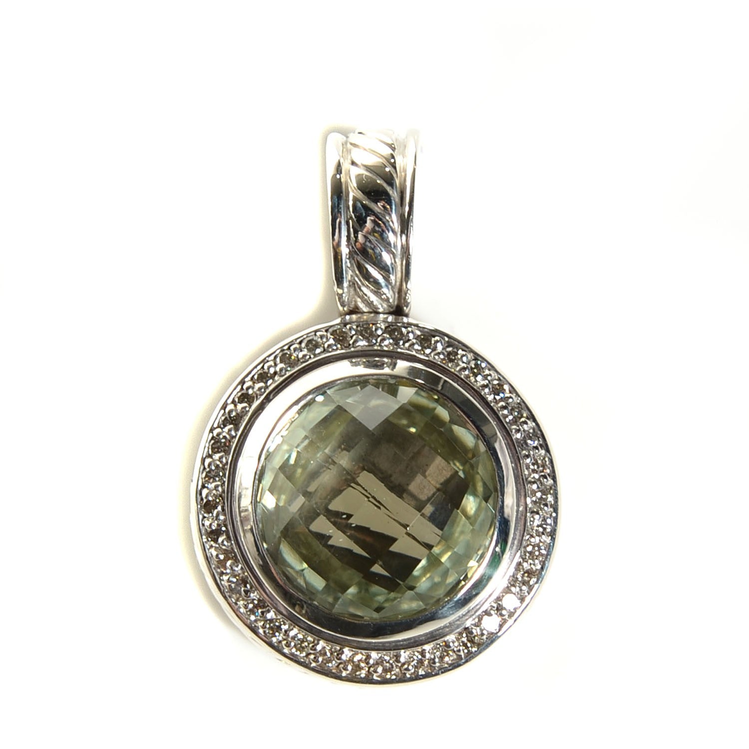David Yurman Sterling Silver Diamond Prasiolite 14mm Cerise Enhancer Pendant 1 of 6