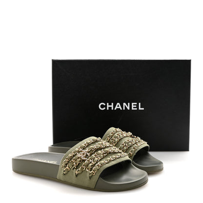 Chanel Canvas Chain Flat Sandals 39 Khaki 10 of 10