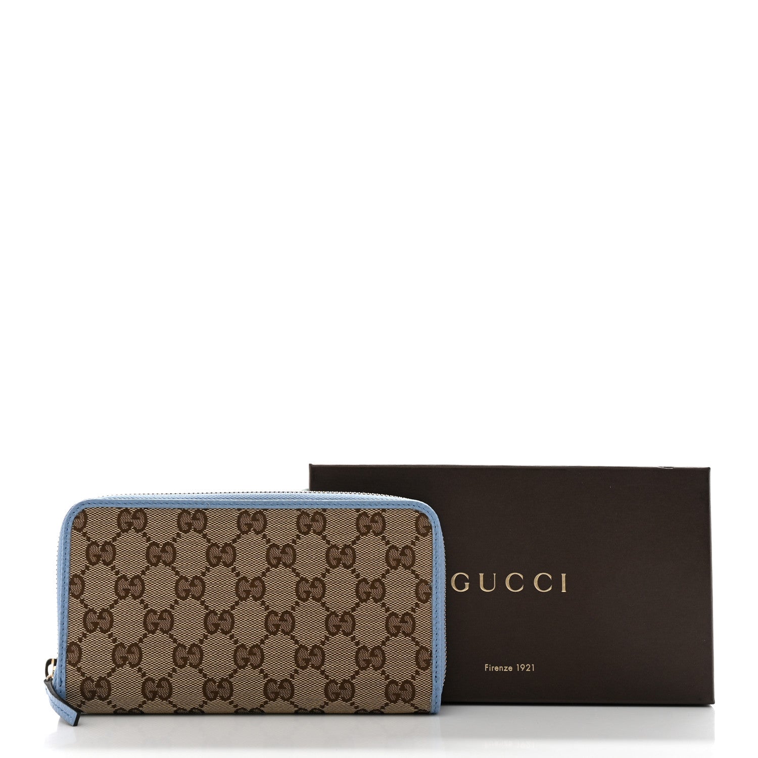 Gucci Monogram Dollar Calfskin Zip Around Wallet Beige Ebony Mineral Blue 8 of 8