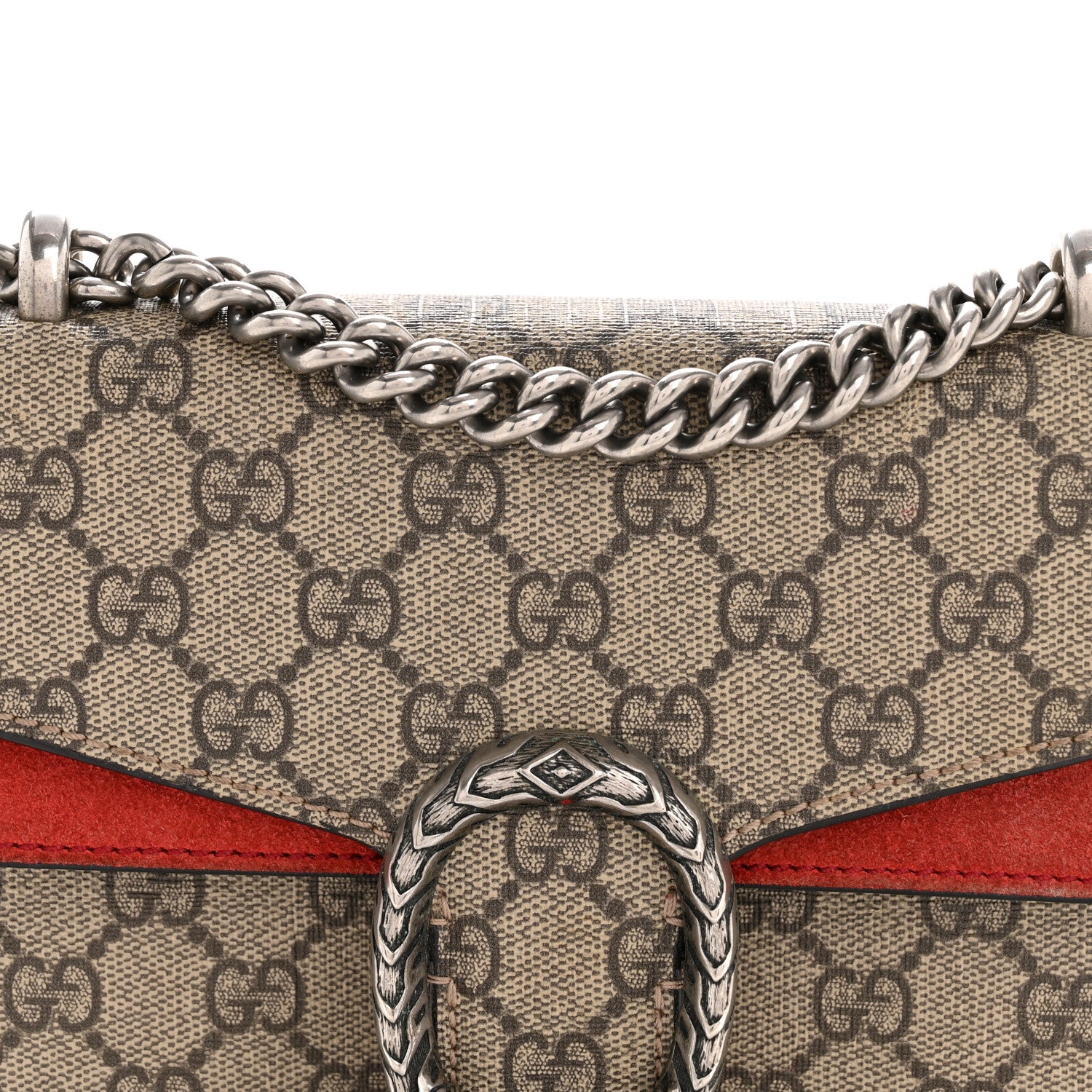 Gucci GG Supreme Monogram Suede Mini Dionysus Shoulder Bag Beige Ebony Vulcanic Red 8 of 14
