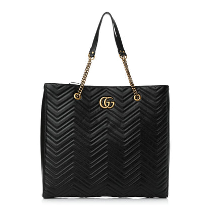 Gucci Azalea Calfskin Matelasse Large GG Marmont Slim Tote Black 1 of 10