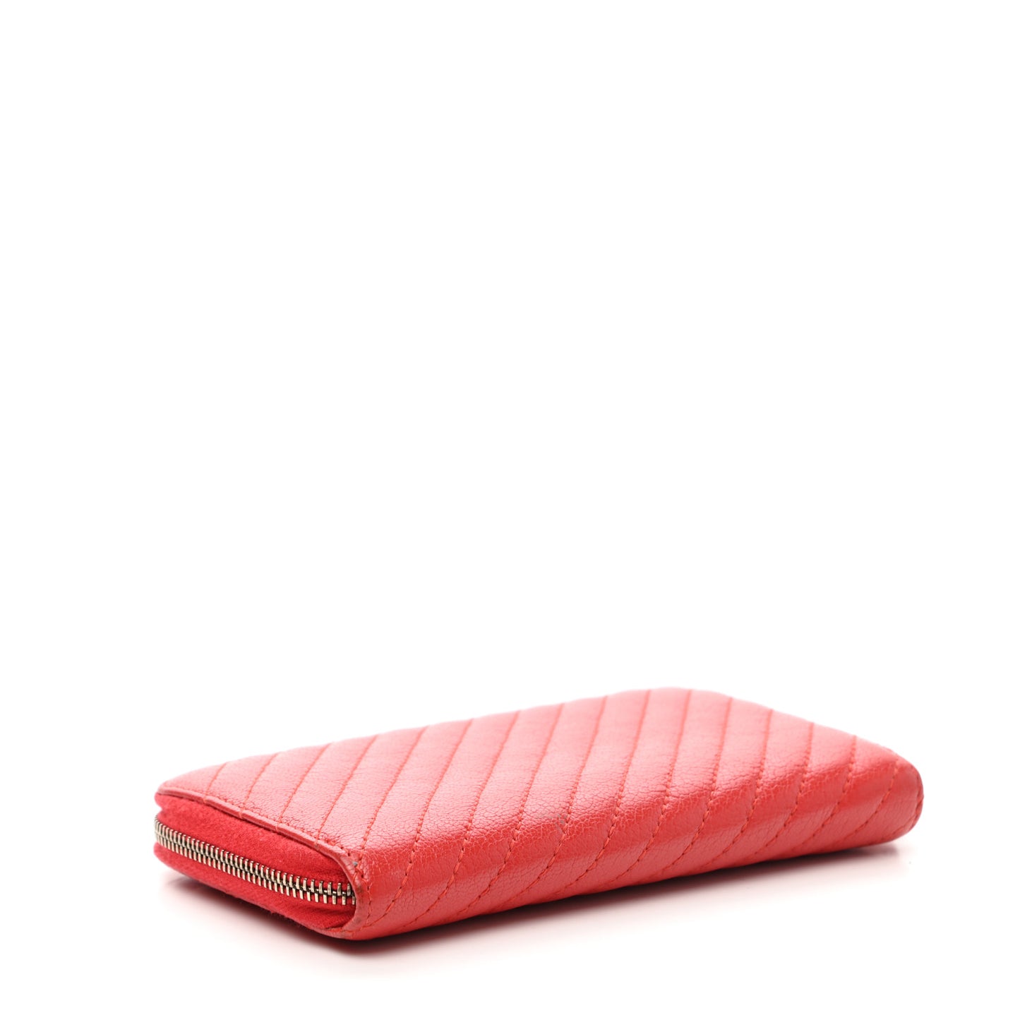 Shiny Goatskin Diagonal Quilted Small Zip Around Wallet Red