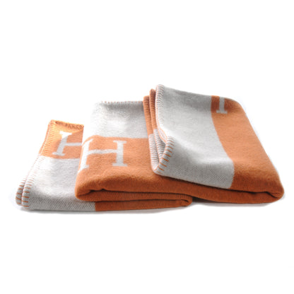 Hermes Wool Cashmere Signature Avalon Blanket Orange 4 of 4