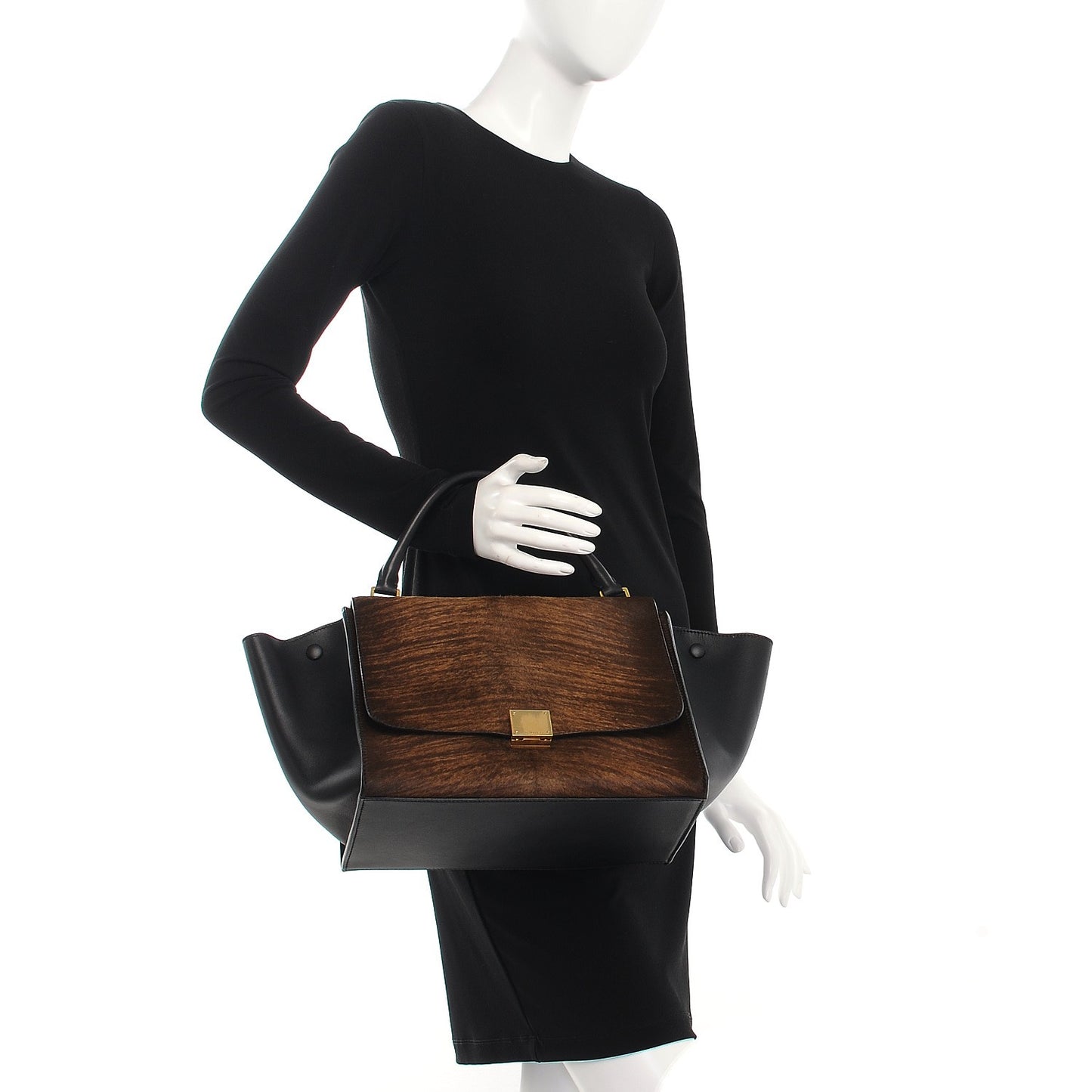 Shaded Pony Hair Calfskin Medium Trapeze Brown