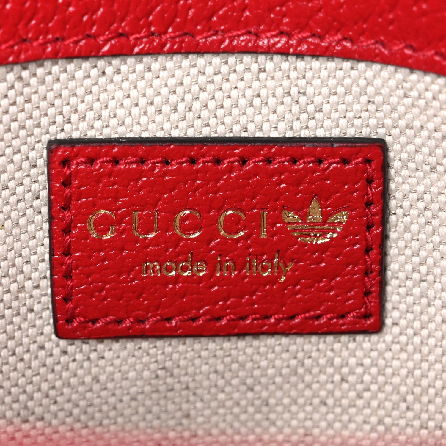 Gucci X ADIDAS Textured Dollar Calfskin Web Trefoil Mini Horsebit 1955 Shoulder Bag Hibiscus Red Off White 5 of 9