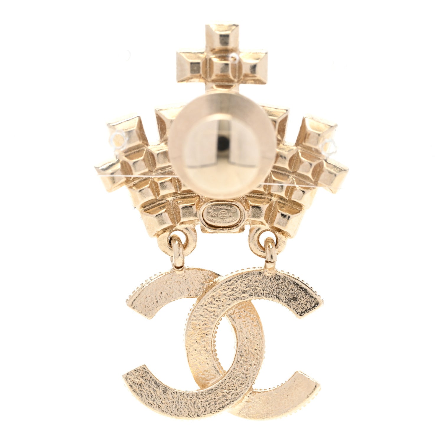 Chanel Pearl Crystal CC Crown Brooch Gold 3 of 5