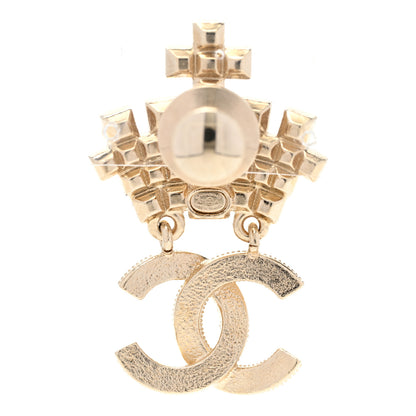 Chanel Pearl Crystal CC Crown Brooch Gold 3 of 5