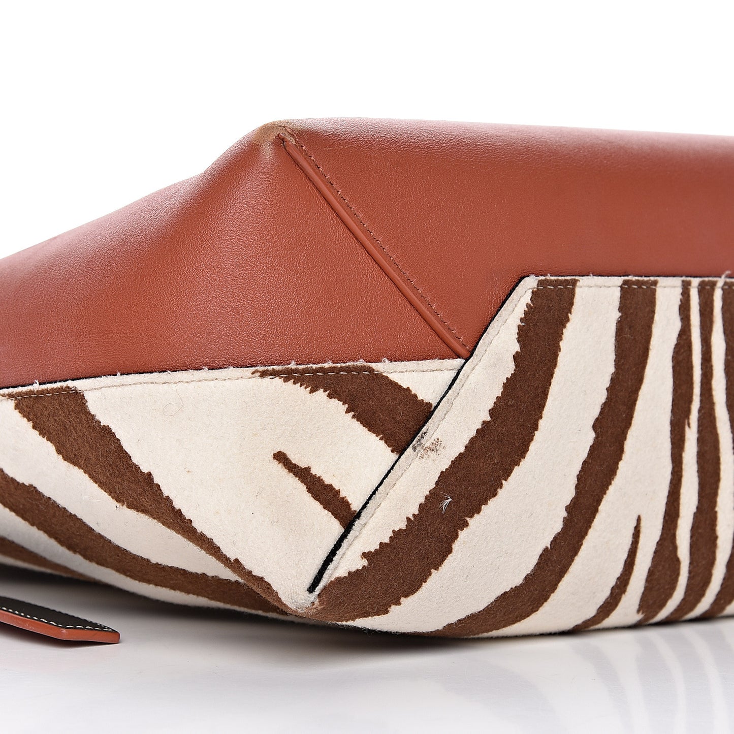 Shiny Smooth Calfskin Zebra Printed Felt Small Twisted Cabas Chalk Brick