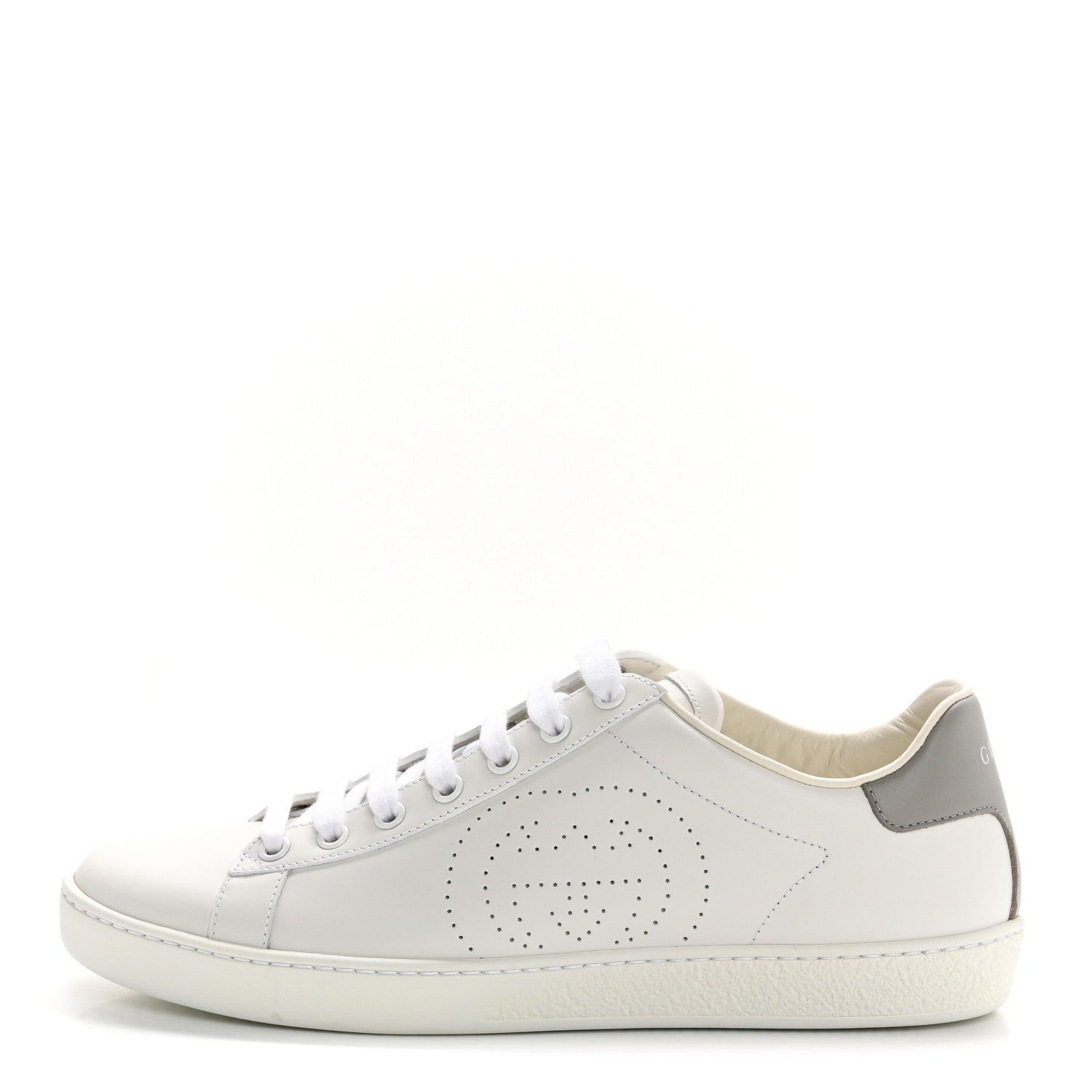 Gucci Calfskin Interlocking G Perforated Womens Ace Sneakers 38.5 White Grey Sky 1 of 20
