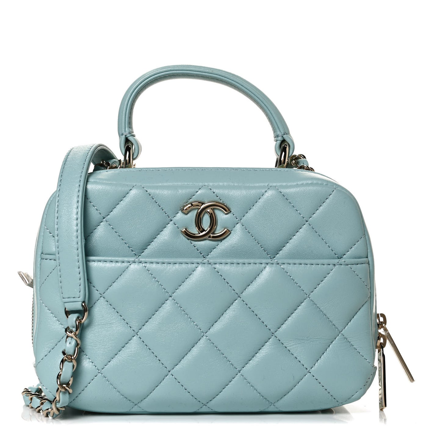 Lambskin Quilted Small Trendy CC Bowling Bag Light Blue