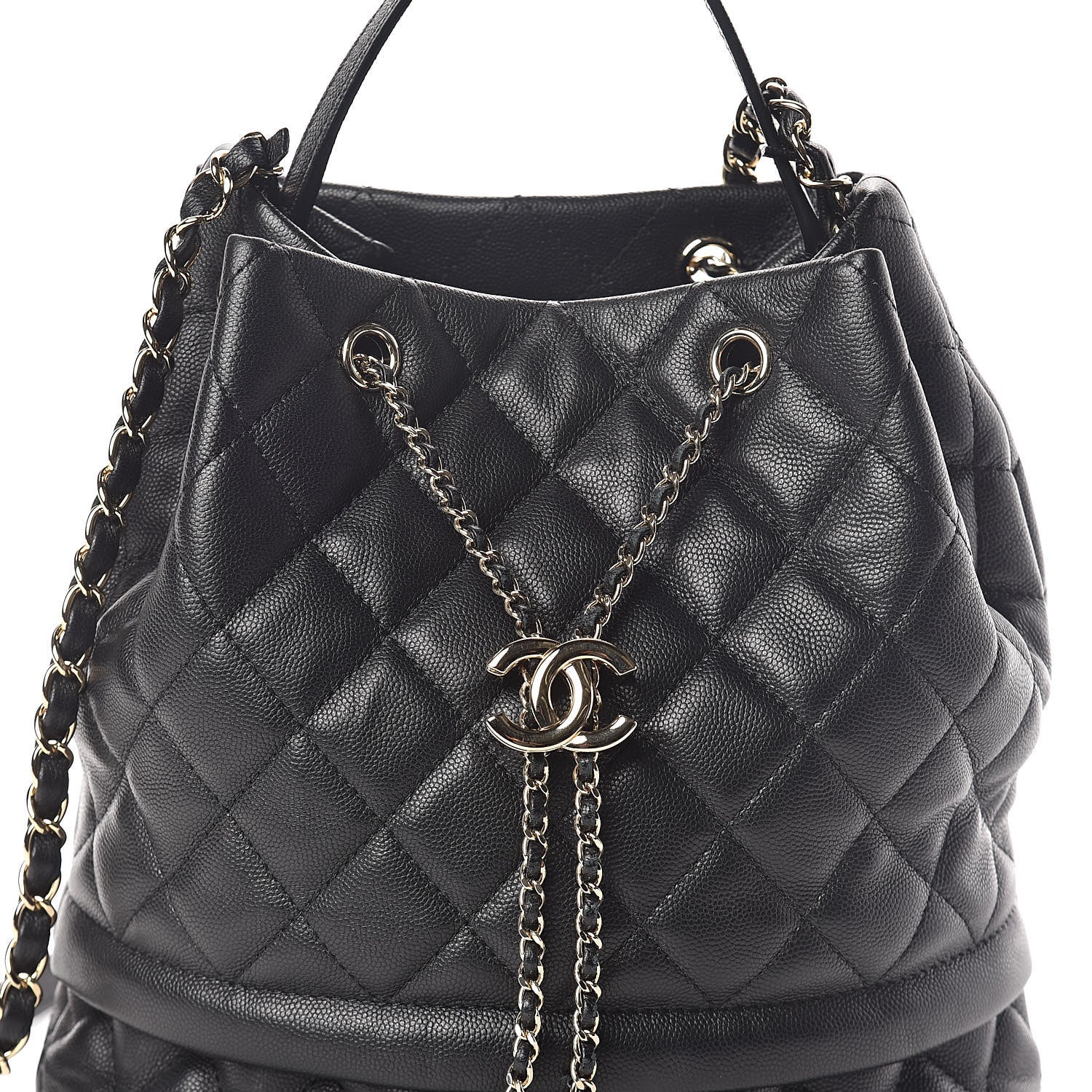 Chanel Caviar Quilted Large Rolled Up Bucket Drawstring Bag Black 8 of 10