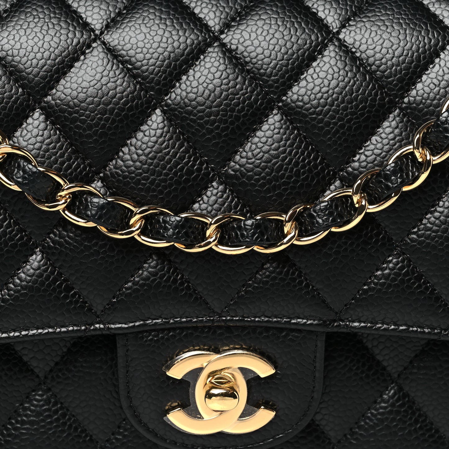 Caviar Quilted Medium Double Flap Black