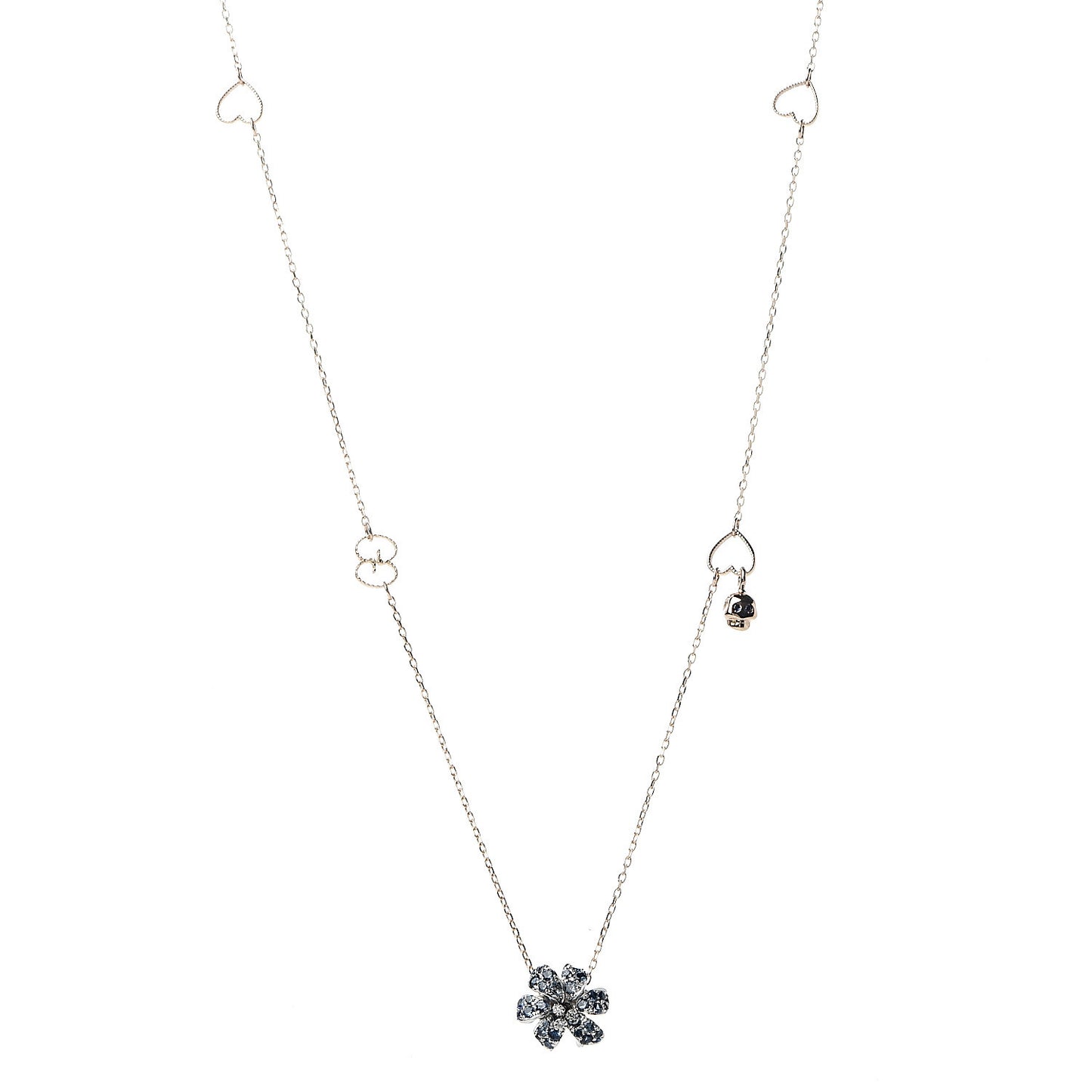 18K Rose Gold Diamond Blue Sapphire Flower Pendant Necklace