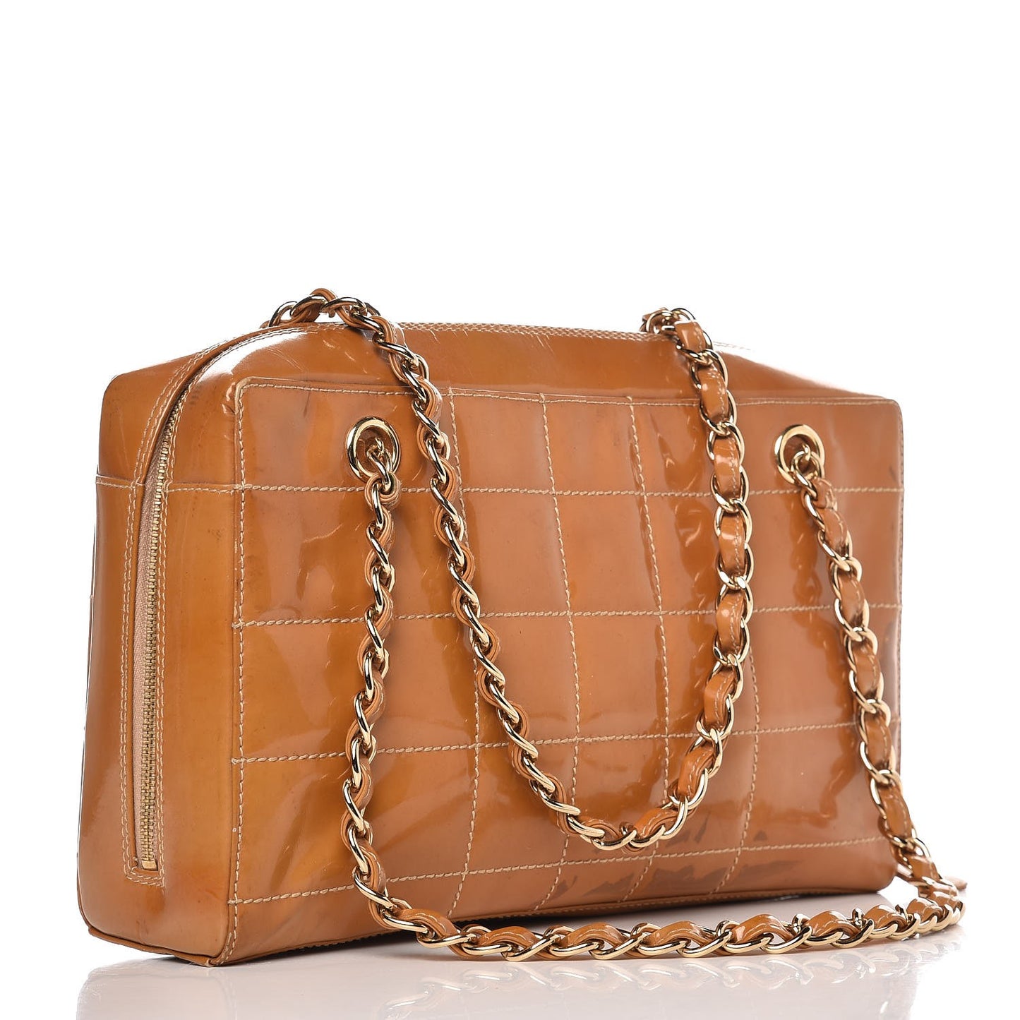 Patent Square Stitch Shoulder Bag Beige