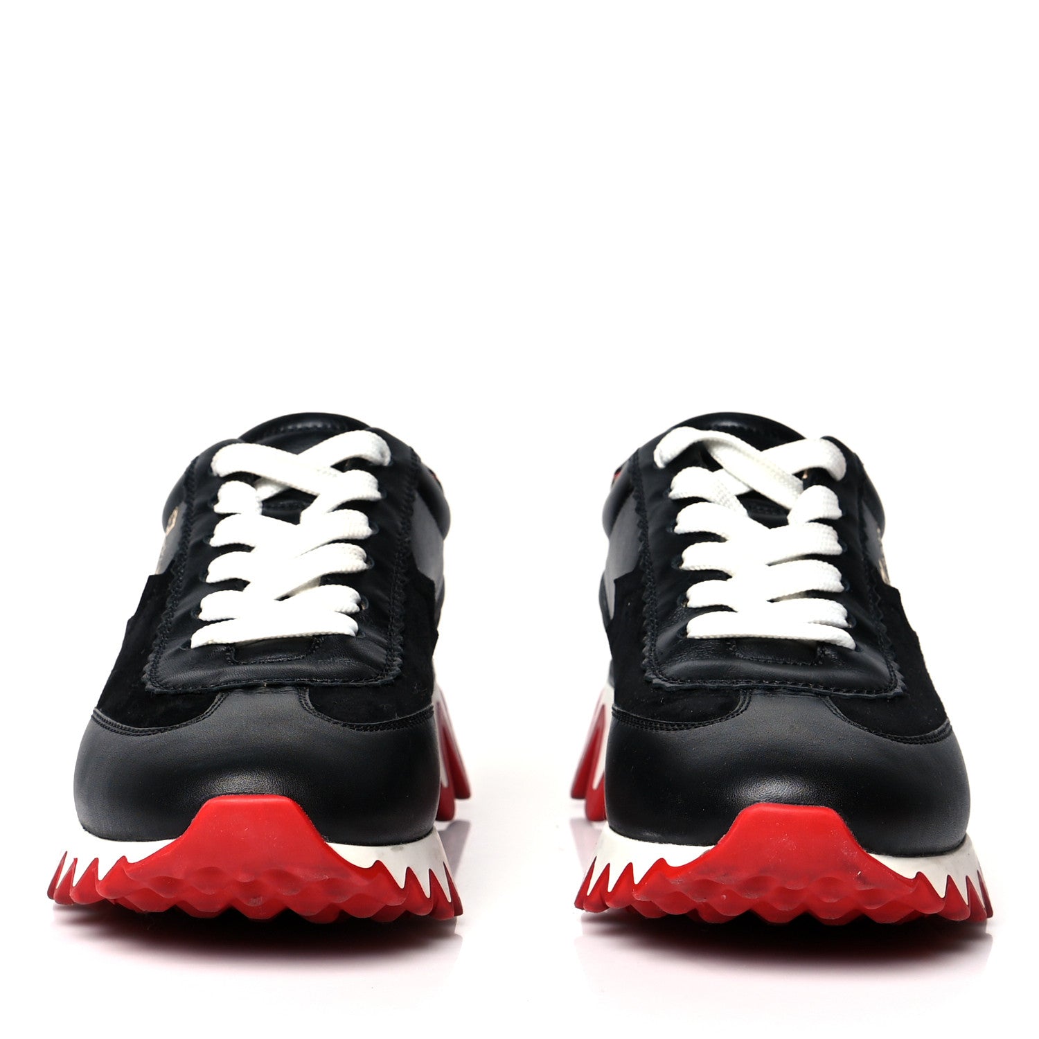 Christian Louboutin Calfskin Suede Patent Womens Loubishark Sneakers 35 Black Loubi Red 2 of 8