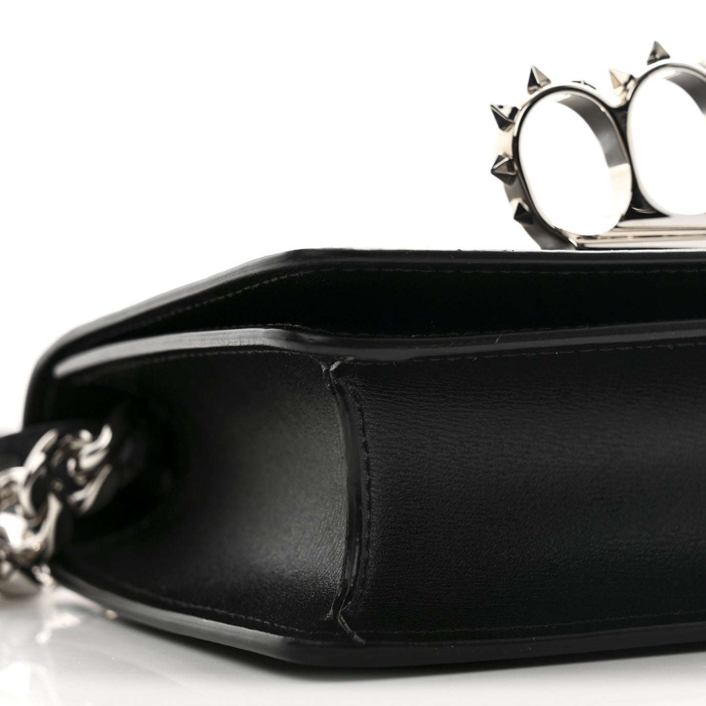 Smooth Calfskin Mini The Four Ring Knuckle Chain Shoulder Bag Black