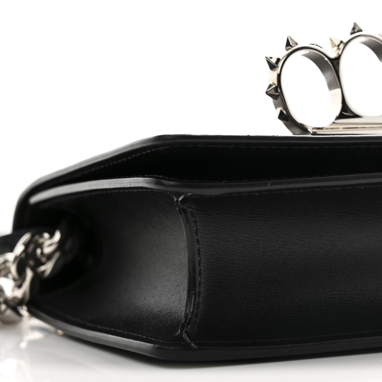 Alexander McQueen Smooth Calfskin Mini The Four Ring Knuckle Chain Shoulder Bag Black 8 of 9