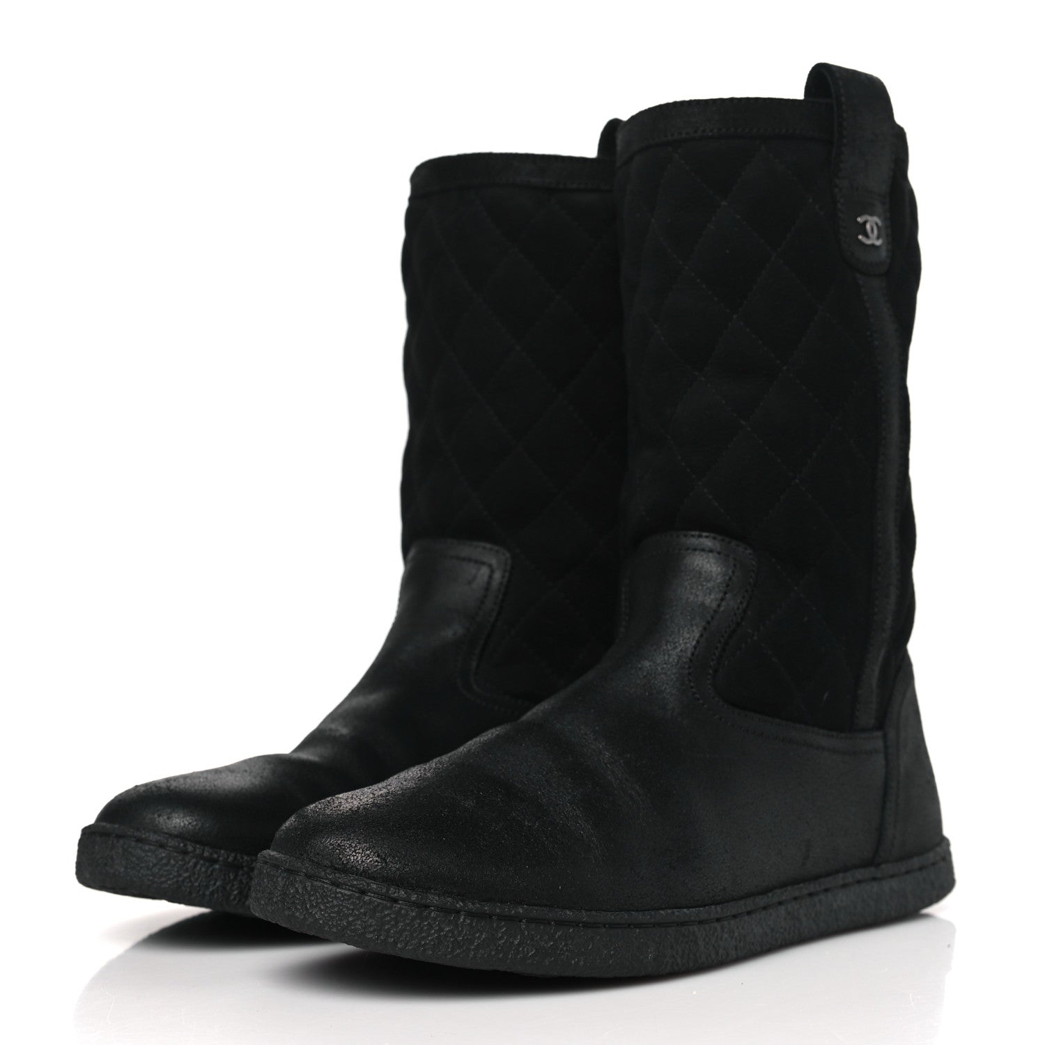 Chanel Suede Quilted High Boots 37.5 Black 3 of 7