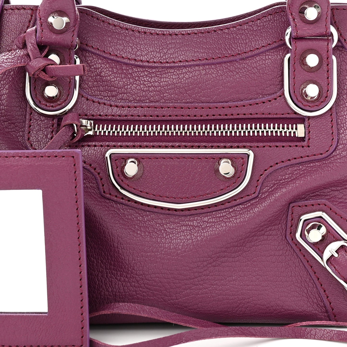 Chevre Silver Metallic Edge Hardware Mini City Violet Prune