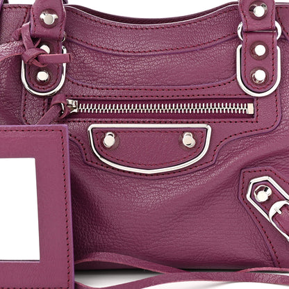 Balenciaga Chevre Silver Metallic Edge Hardware Mini City Violet Prune 8 of 11