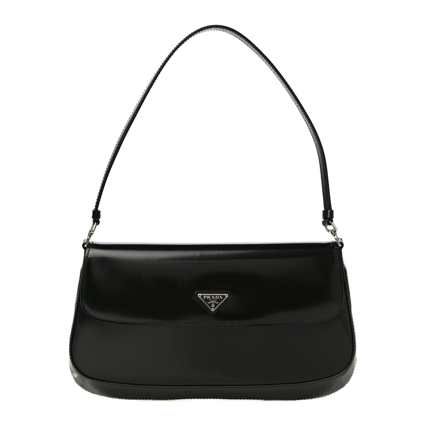 Brushed Calfskin Cleo Flap Shoulder Bag Black