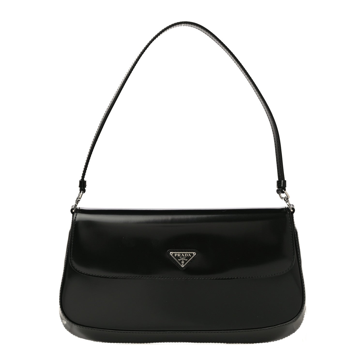 Prada Brushed Calfskin Cleo Flap Shoulder Bag Black 1 of 14