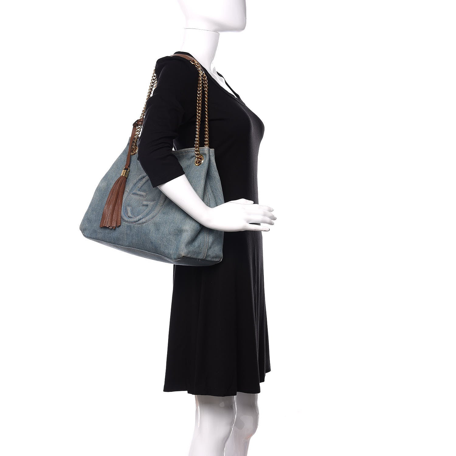Gucci Denim Medium Soho Chain Shoulder Bag Blue 2 of 15
