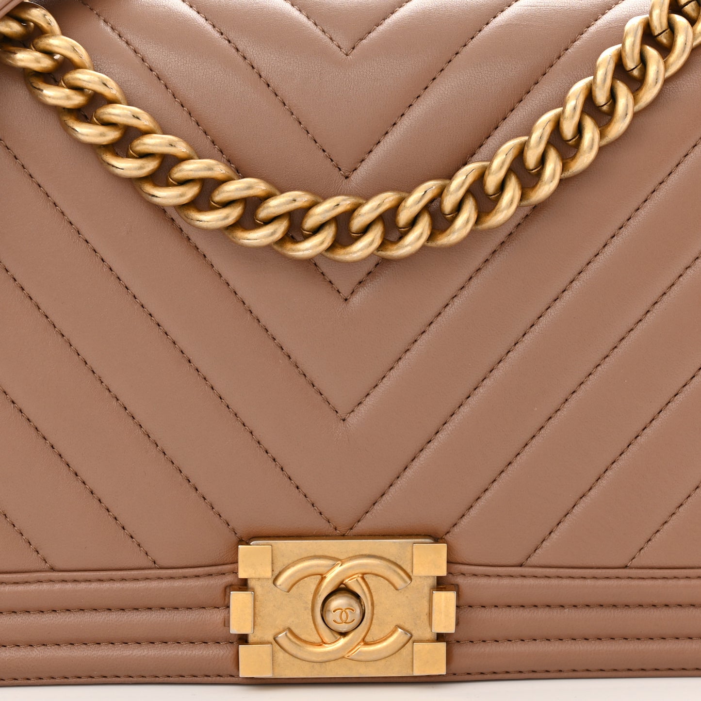 Calfskin Chevron Quilted New Medium Boy Flap Beige