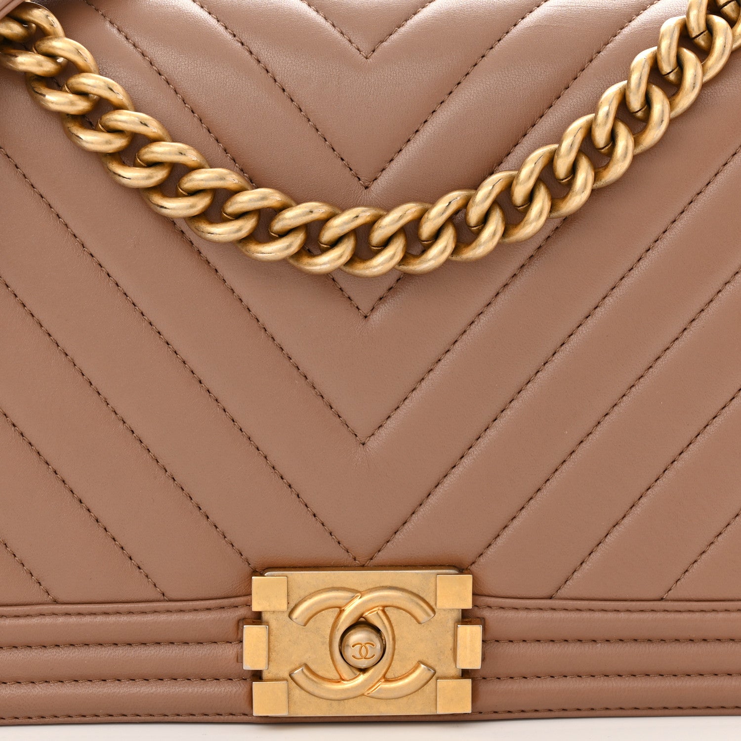 Chanel Calfskin Chevron Quilted New Medium Boy Flap Beige 8 of 15