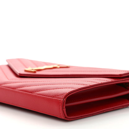 Saint Laurent Grain De Poudre Matelasse Chevron Monogram Chain Wallet Red 8 of 9