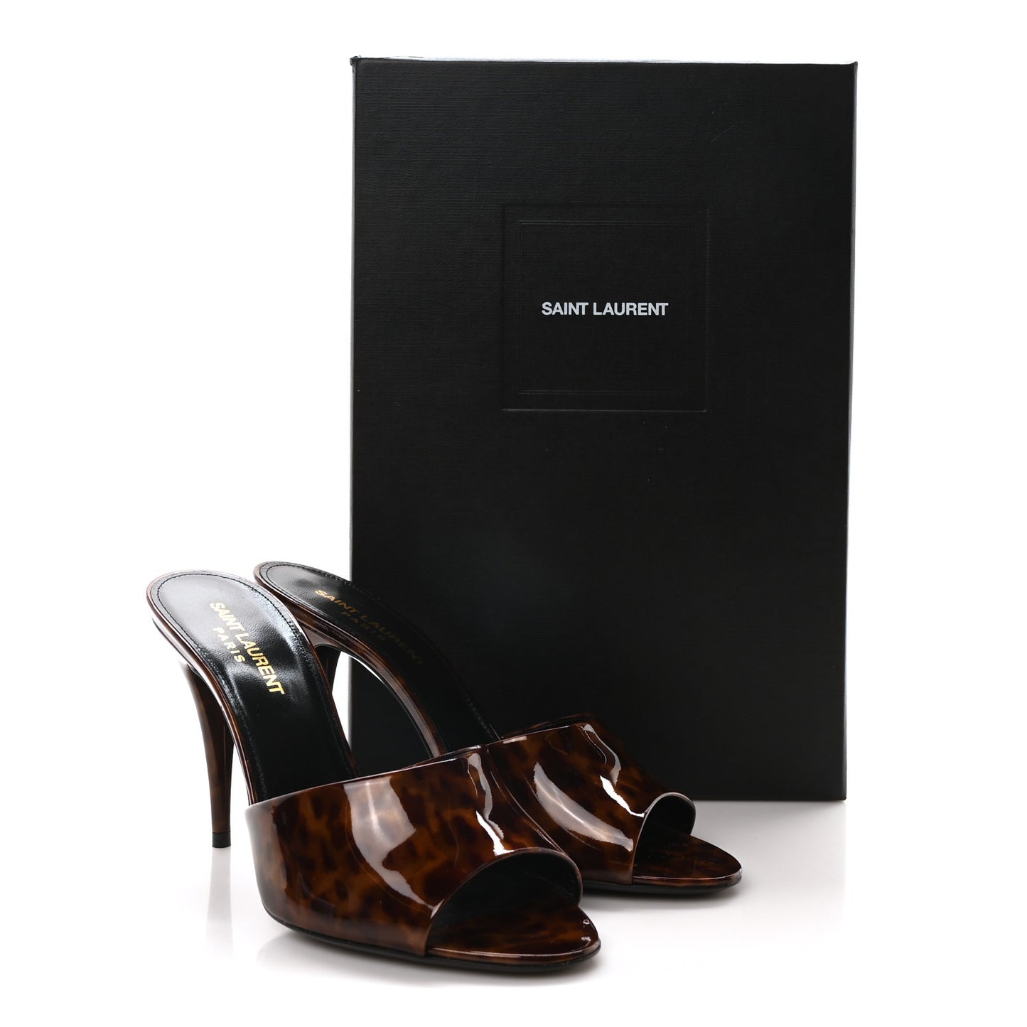 Patent Tartaruga Sexy 95mm Mules 37.5 Tortoise Brown