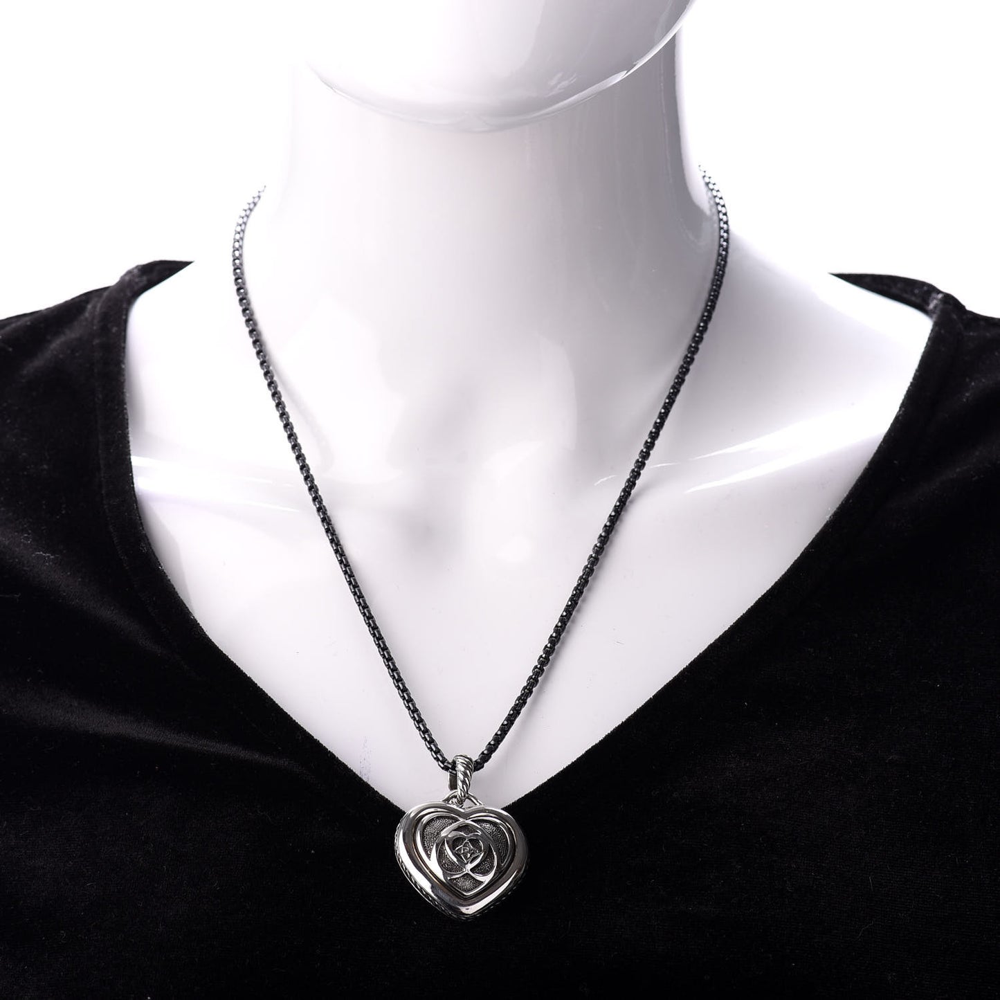 Darkened Sterling Silver Puffed Cable Heart Pendant Necklace