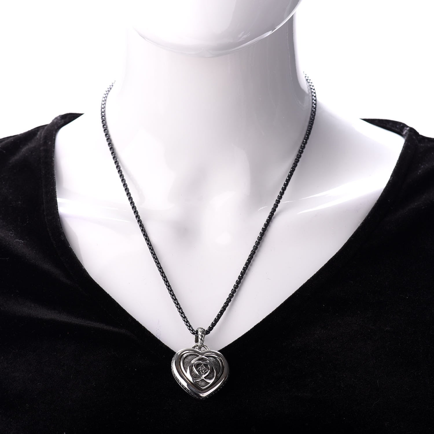 David Yurman Darkened Sterling Silver Puffed Cable Heart Pendant Necklace 2 of 5