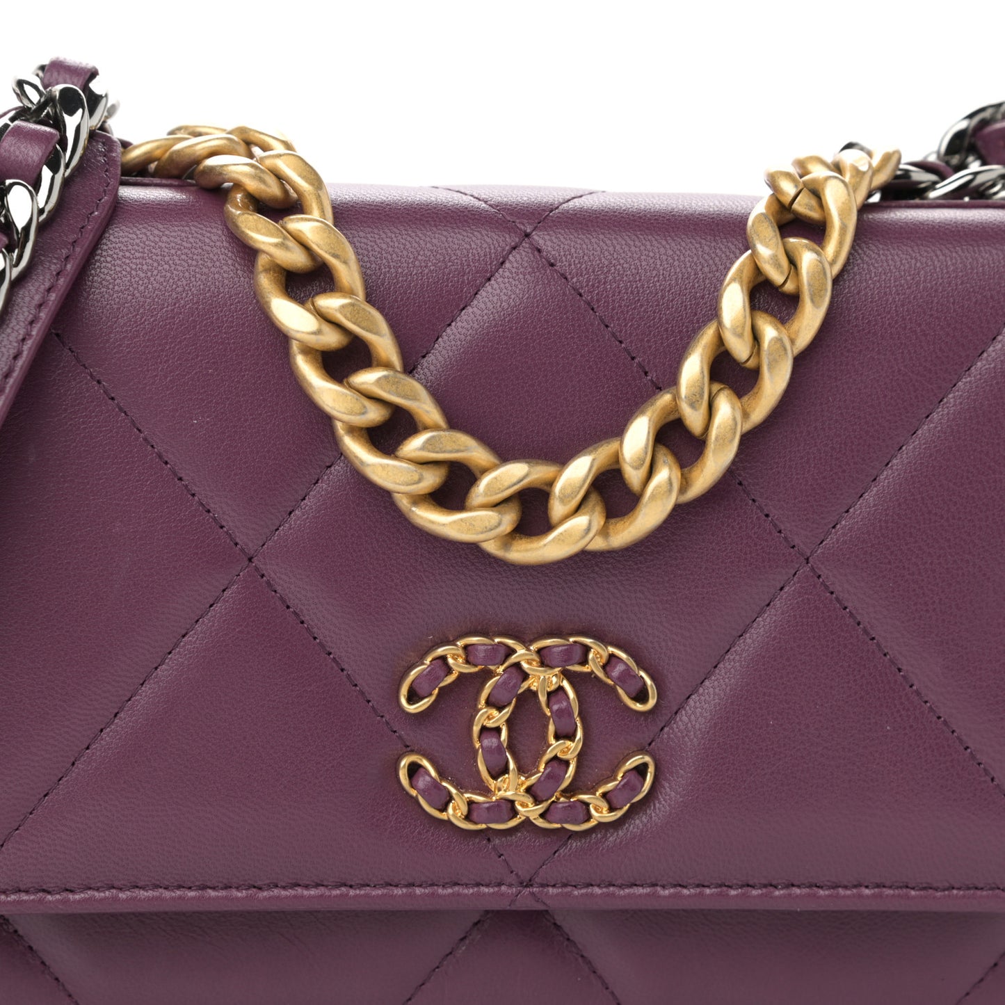 Lambskin Quilted Chanel 19 Wallet On Chain WOC Purple