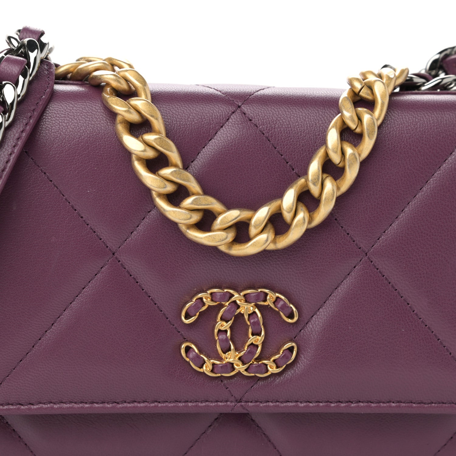 Chanel Lambskin Quilted Chanel 19 Wallet On Chain WOC Purple 9 of 14